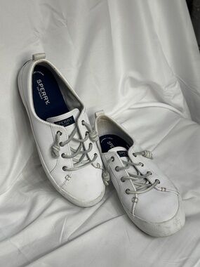 Sperry White Low-Top Lace Sneakers with Gray Laces